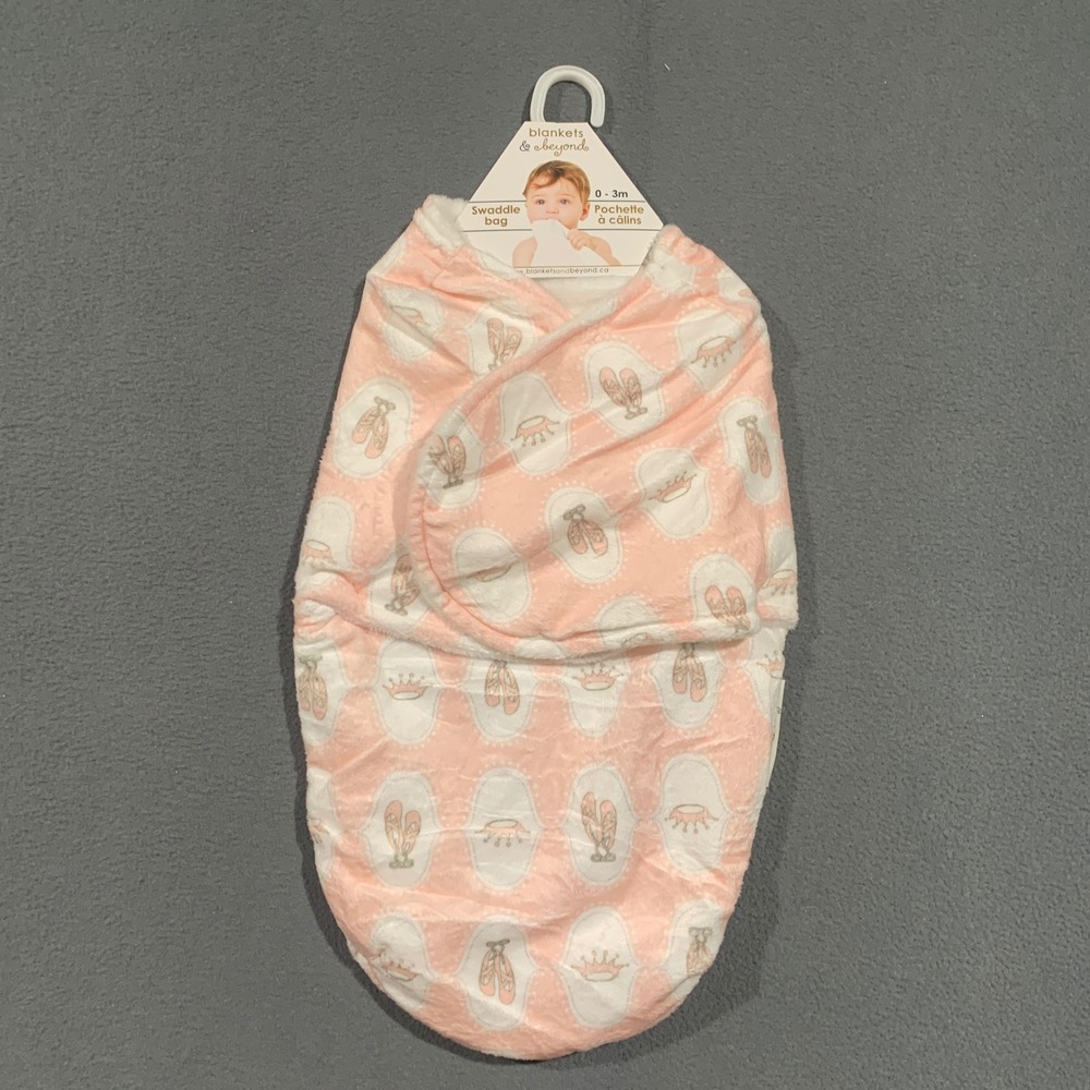 Blankets & Beyond Baby Girl Swaddle Bag 0-3M Pink Ballet Slipper Crown Plush NEW
